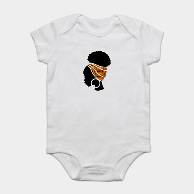 Afro Hair Woman with African Pattern Headwrap Baby Bodysuit by logiamerch